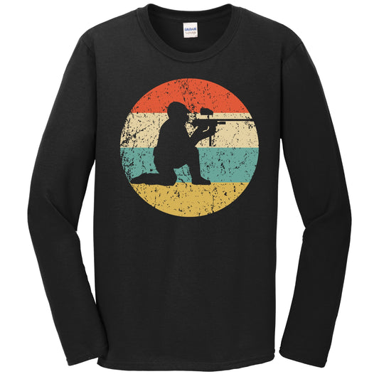 Paintball Player Silhouette Retro Sports Long Sleeve T-Shirt