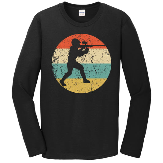 Paintball Player Silhouette Retro Sports Long Sleeve T-Shirt