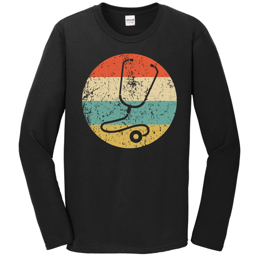 Medical Stethoscope Silhouette Retro Nurse Doctor Long Sleeve T-Shirt