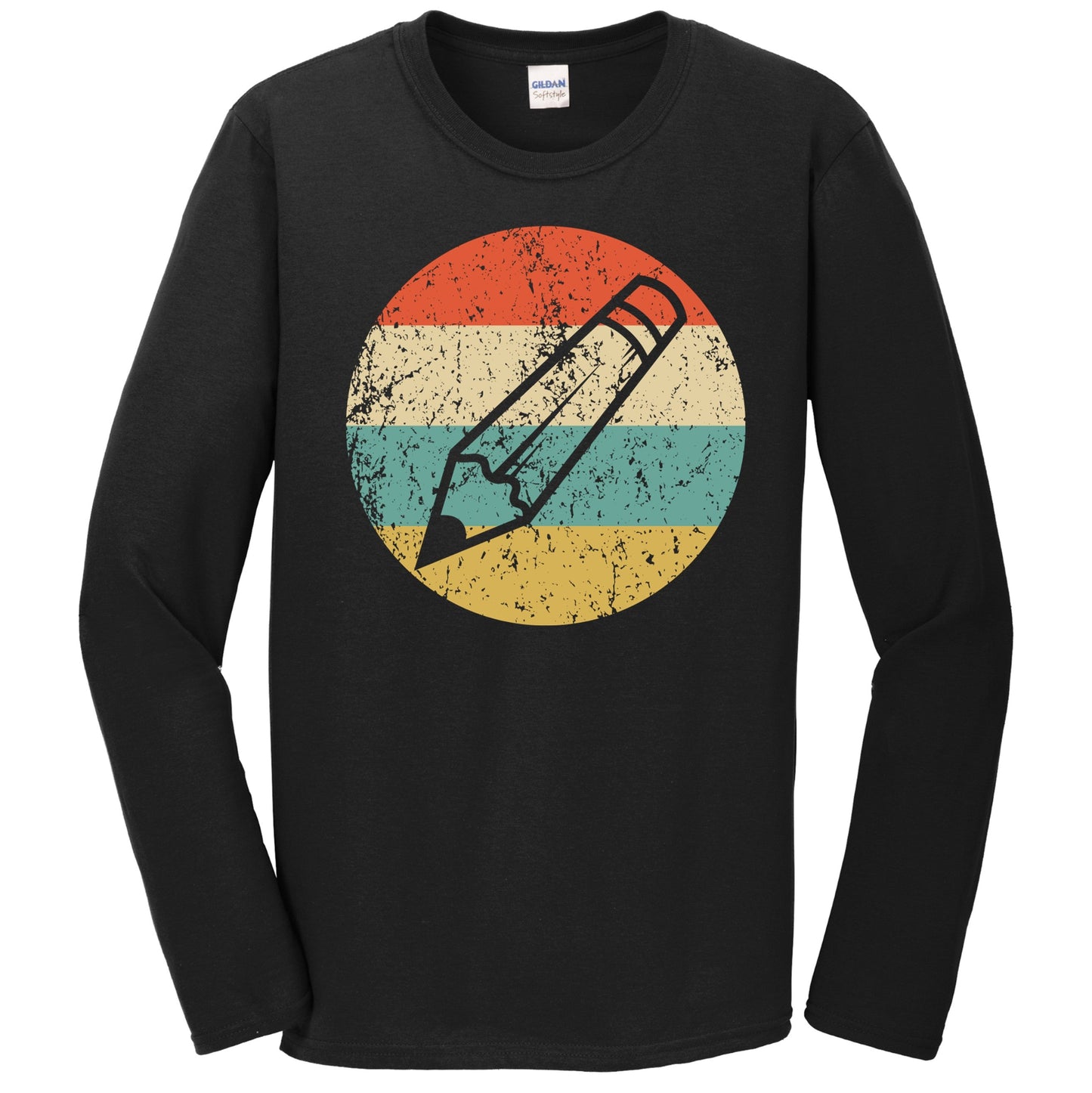 Pencil Silhouette Retro School Teacher Long Sleeve T-Shirt