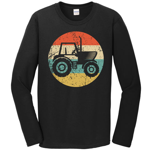 Farm Tractor Silhouette Retro Farming Farmer Long Sleeve T-Shirt