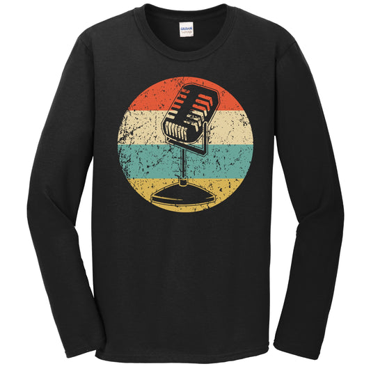 Old School Microphone Silhouette Retro Podcast Podcaster Long Sleeve T-Shirt