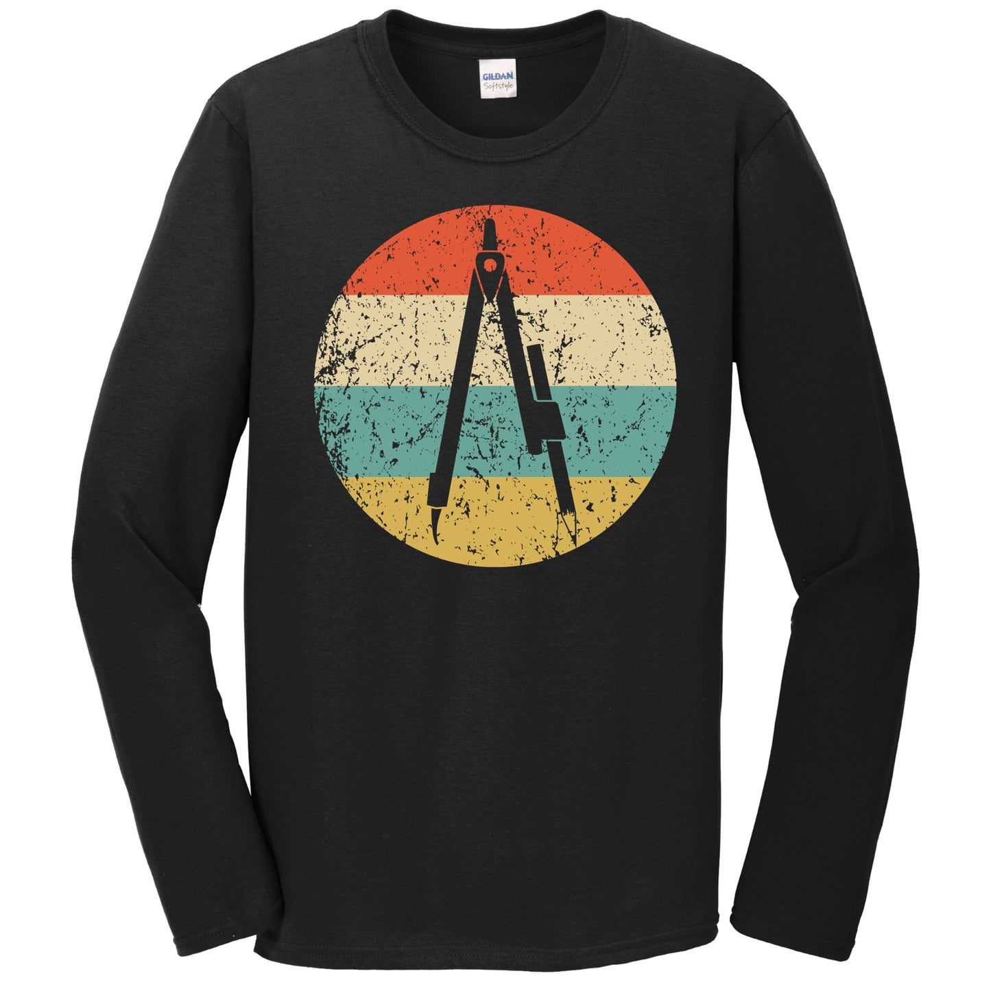 Pencil Compass Silhouette Retro Architect Engineer Long Sleeve T-Shirt