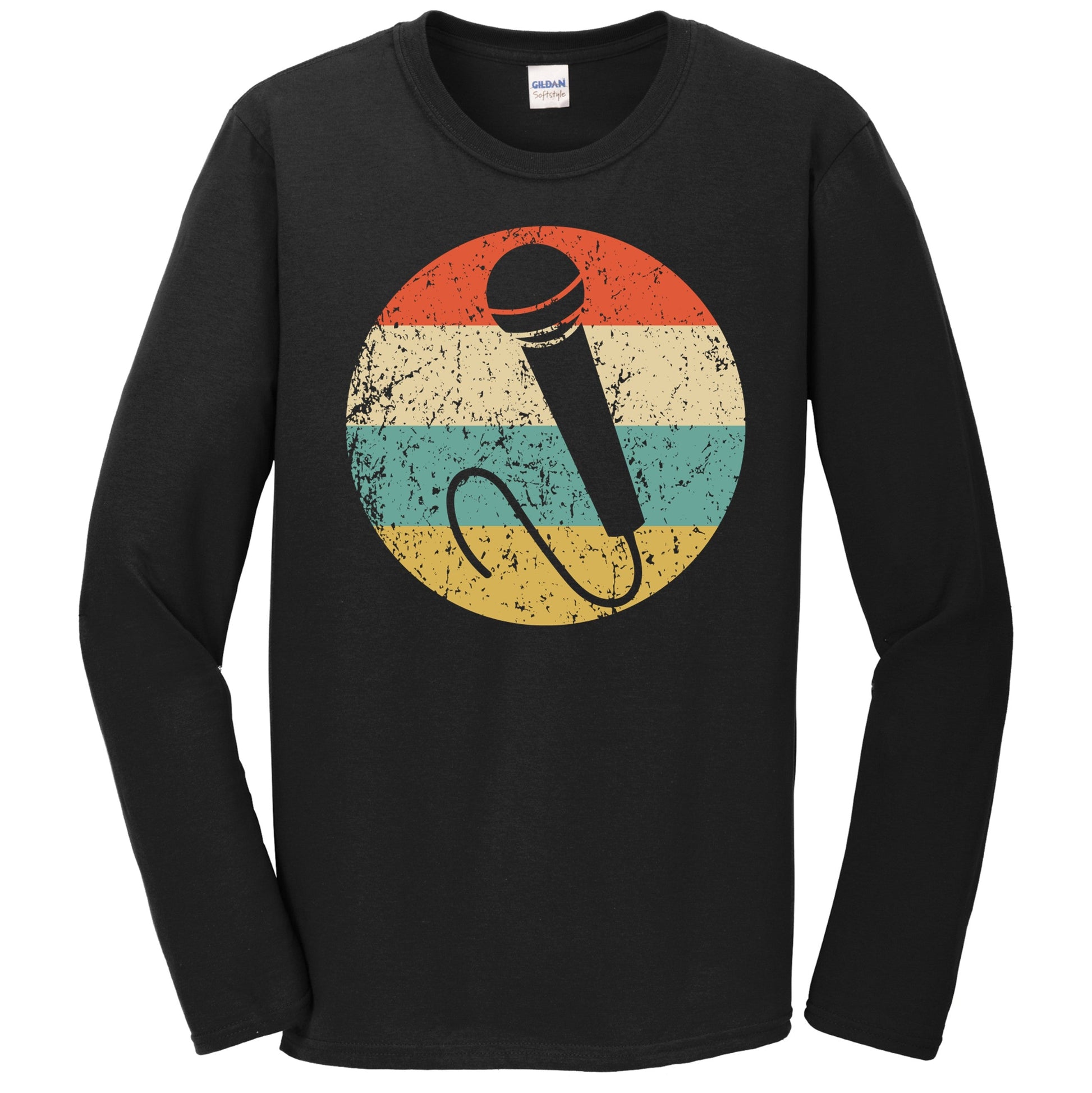 Microphone Silhouette Retro Karaoke Singer Long Sleeve T-Shirt