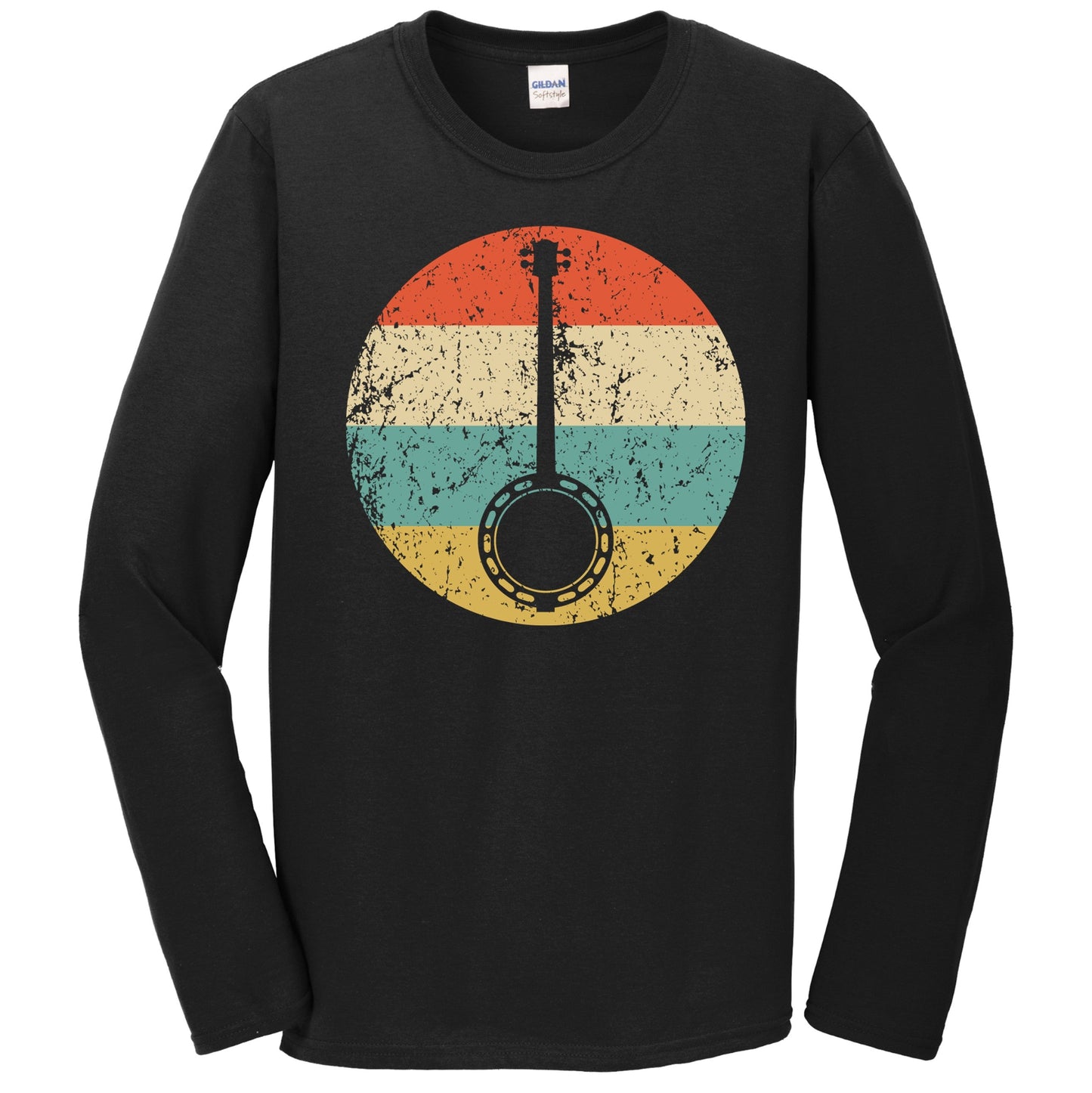 Banjo Silhouette Retro Music Musician Musical Instrument Long Sleeve T-Shirt