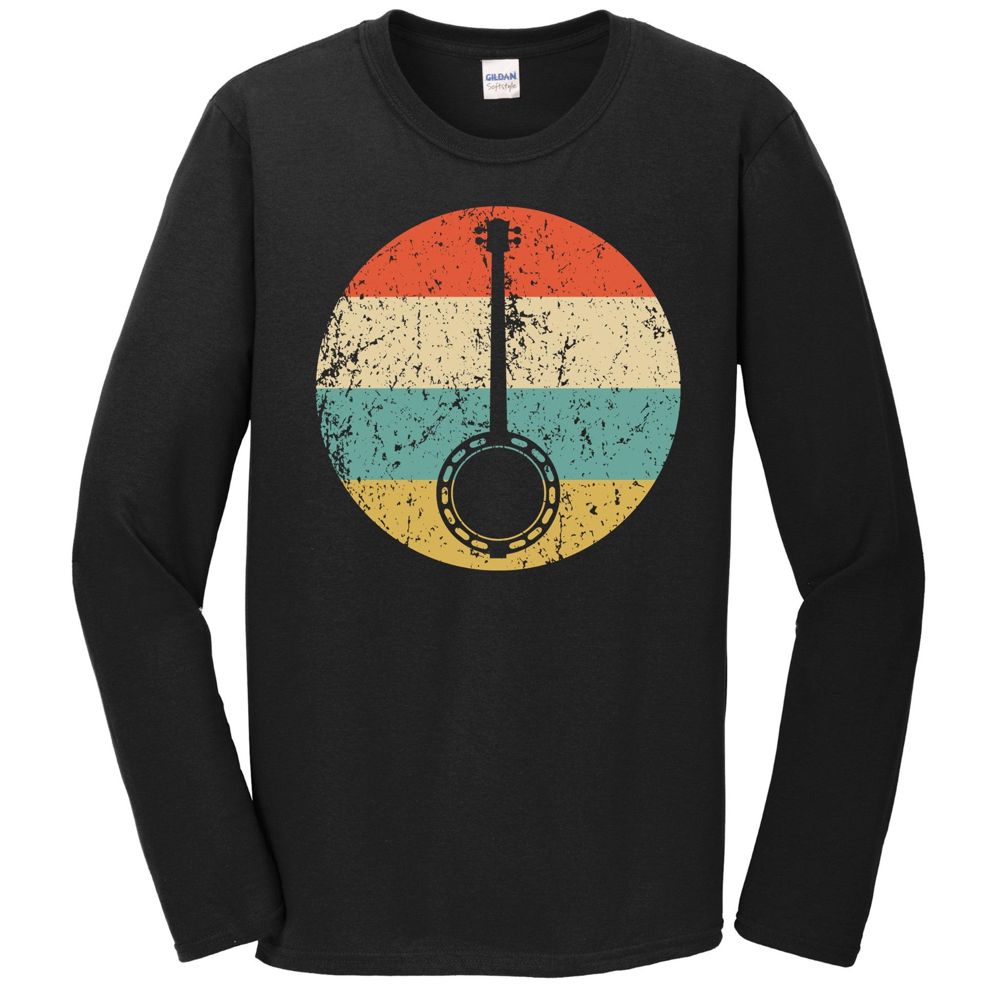 Banjo Silhouette Retro Music Musician Musical Instrument Long Sleeve T-Shirt
