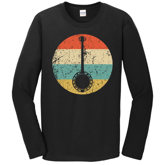 Banjo Silhouette Retro Music Musician Musical Instrument Long Sleeve T-Shirt