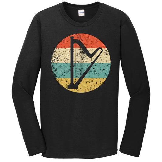 Harp Silhouette Retro Music Musician Musical Instrument Long Sleeve T-Shirt