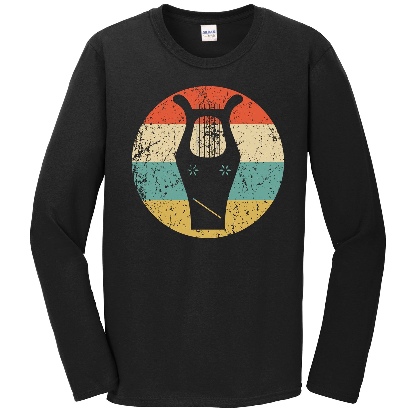 Lyre Silhouette Retro Music Musician Musical Instrument Long Sleeve T-Shirt