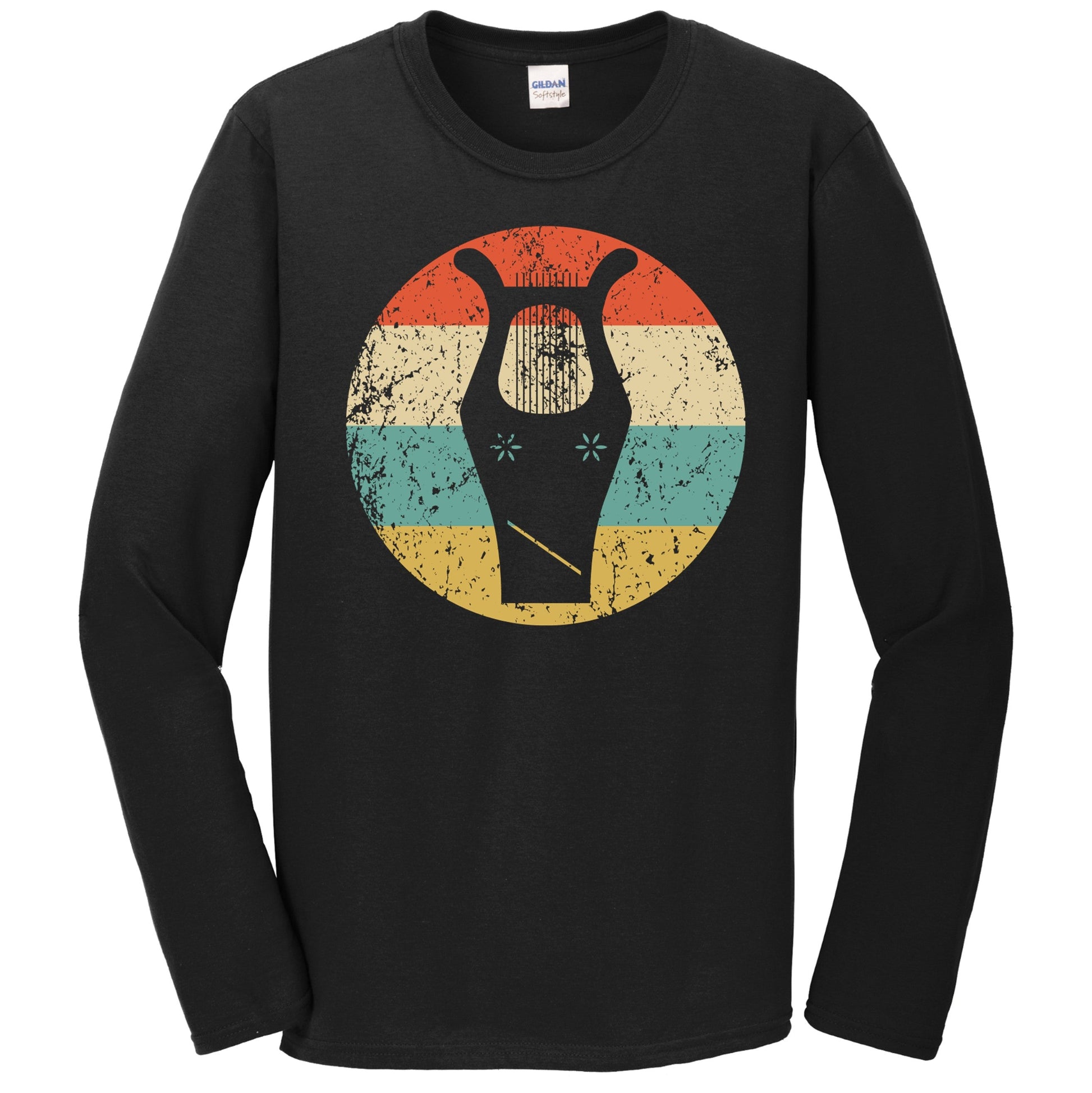 Lyre Silhouette Retro Music Musician Musical Instrument Long Sleeve T-Shirt
