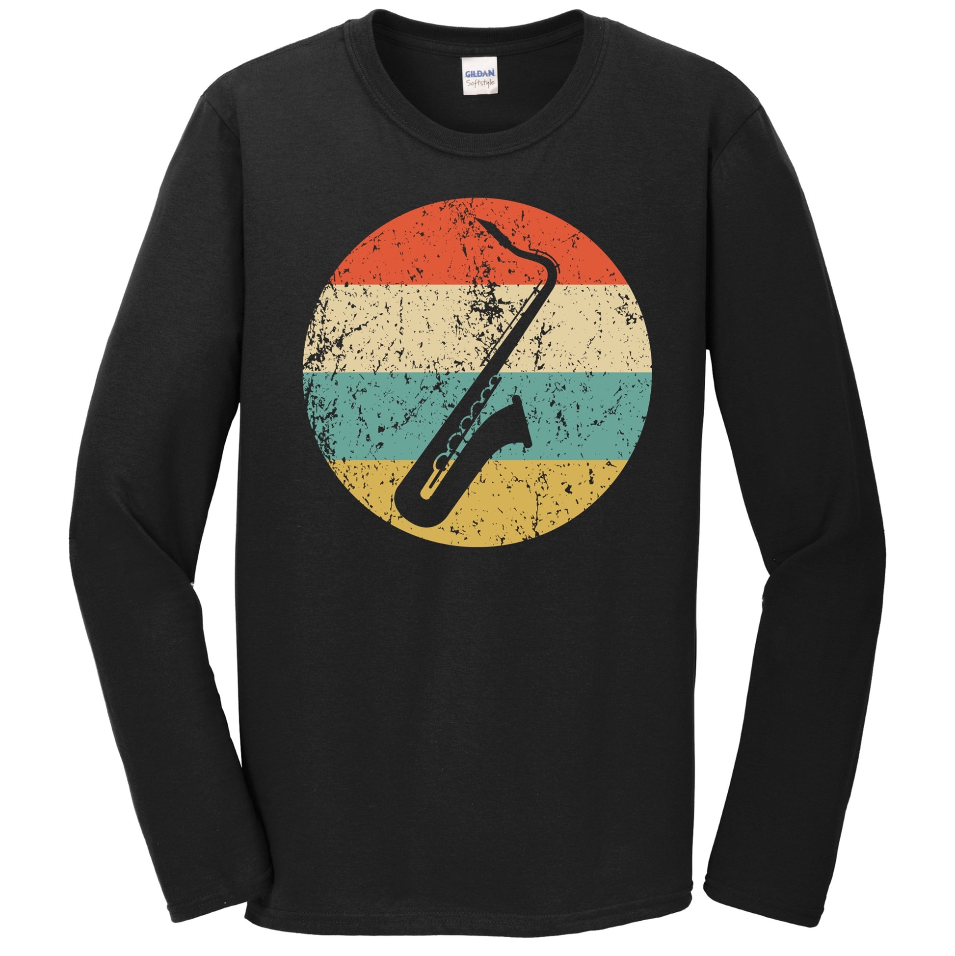 Saxophone Silhouette Retro Music Musician Musical Instrument Long Sleeve T-Shirt