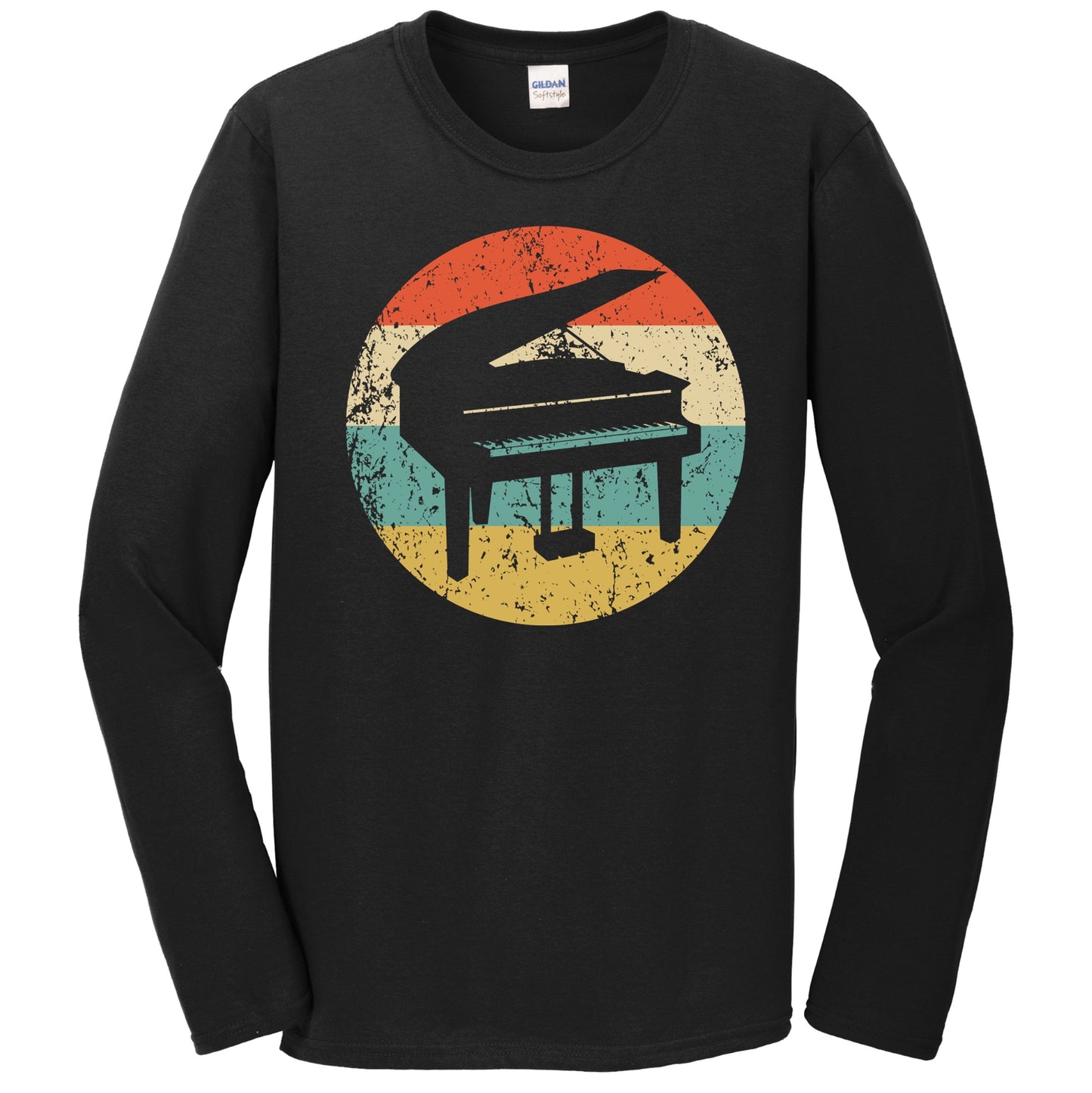 Piano Silhouette Retro Music Musician Musical Instrument Long Sleeve T-Shirt