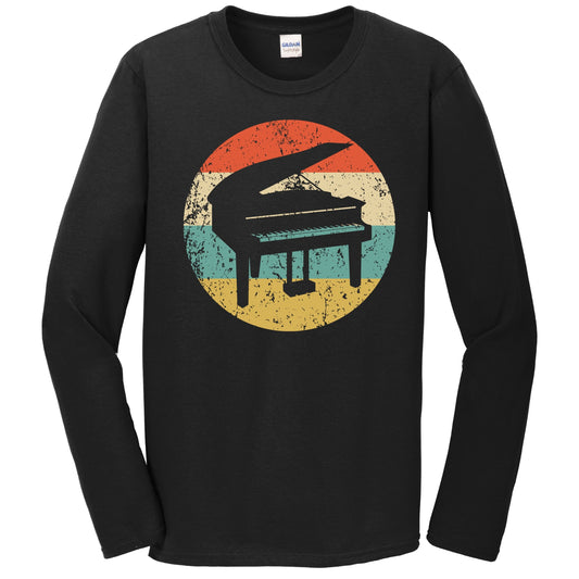 Piano Silhouette Retro Music Musician Musical Instrument Long Sleeve T-Shirt
