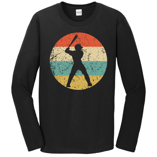 Baseball Player Baseball Batter Silhouette Retro Sports Long Sleeve T-Shirt