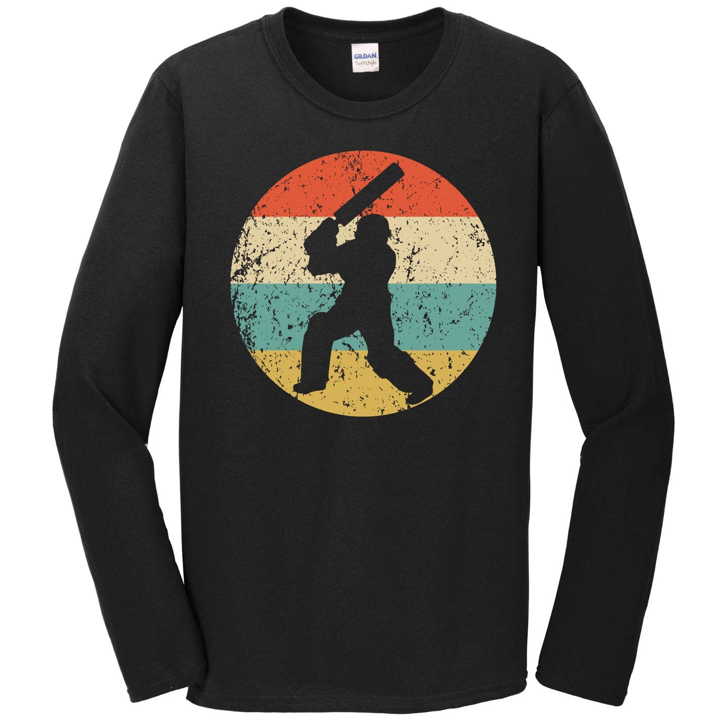 Cricket Player Silhouette Retro Sports Long Sleeve T-Shirt