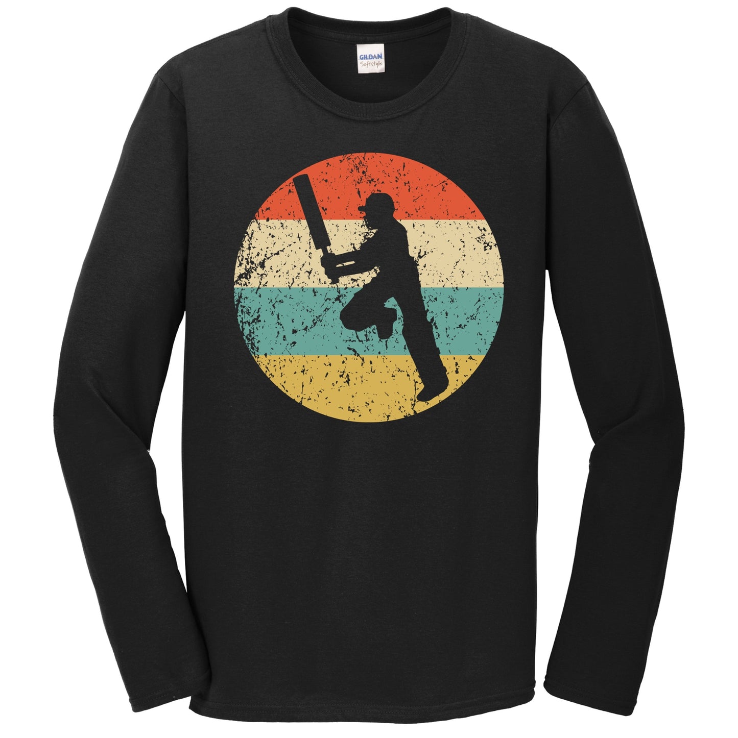 Cricket Player Silhouette Retro Sports Long Sleeve T-Shirt
