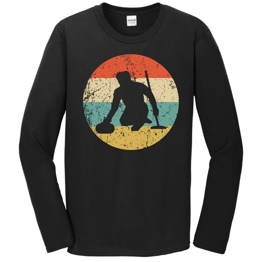Curler Curling Silhouette Retro Sports Long Sleeve T-Shirt