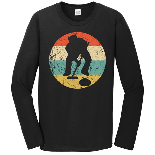 Curling Curler Silhouette Retro Sports Long Sleeve T-Shirt