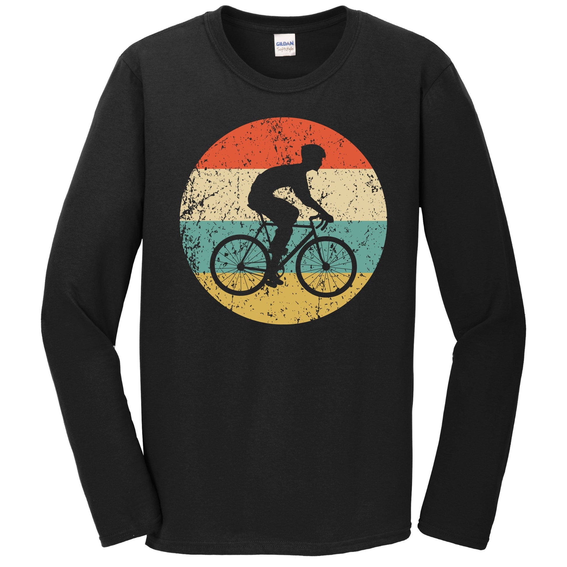 Cyclist Riding Bike Cycling Silhouette Retro Sports Long Sleeve T-Shirt