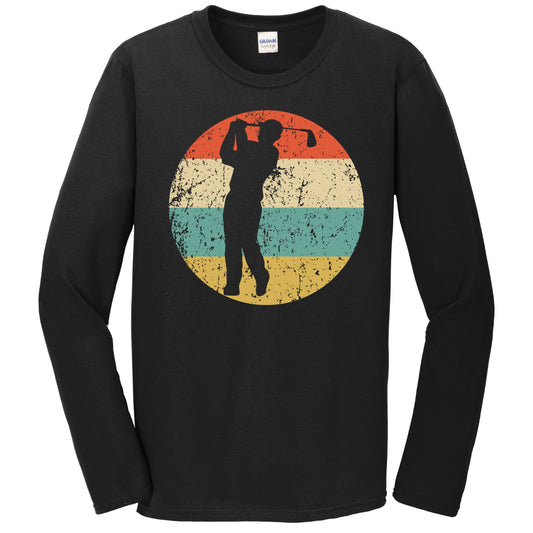 Golfer Golf Swing Silhouette Retro Sports Long Sleeve T-Shirt