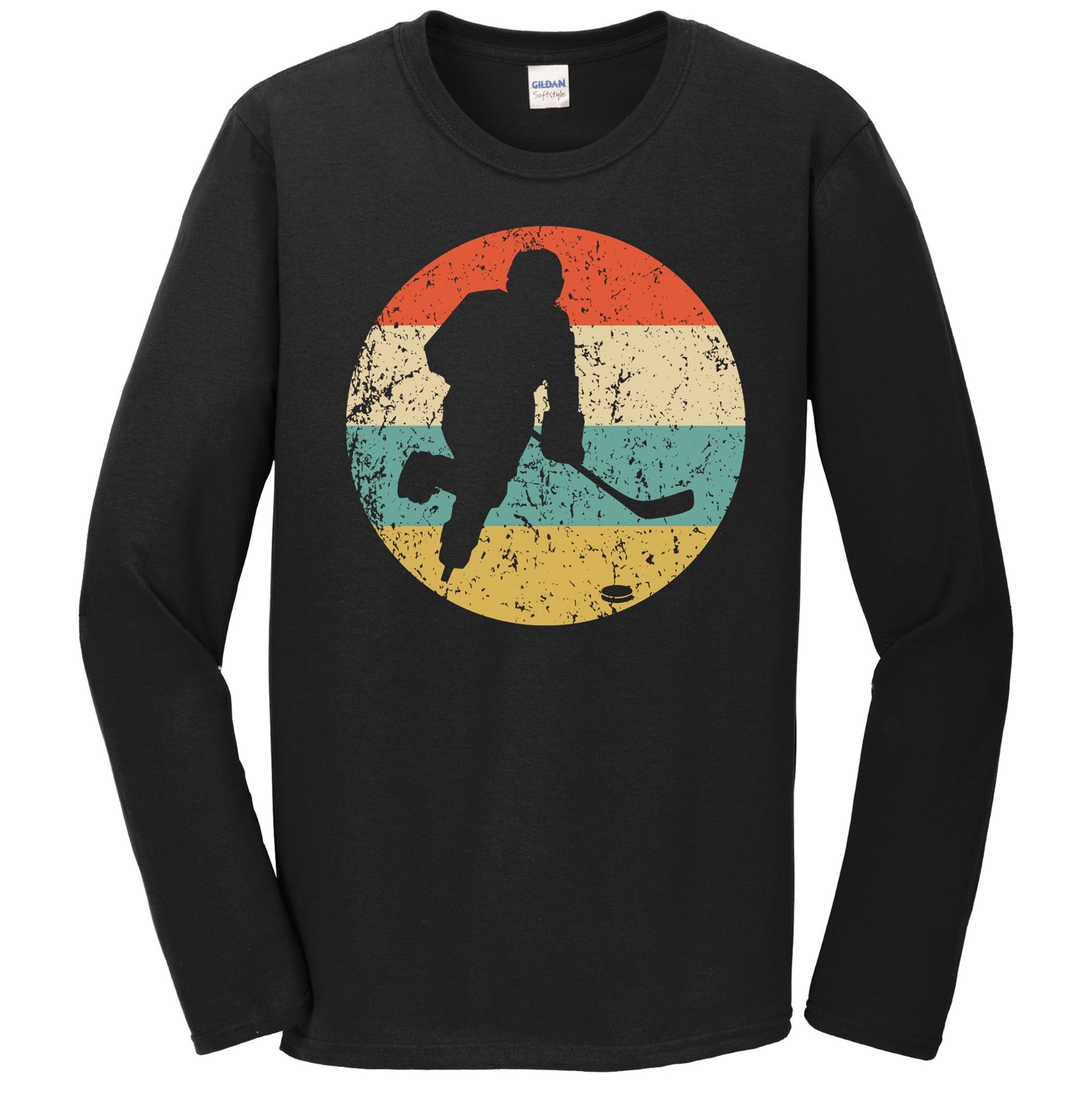 Hockey Player Silhouette Retro Sports Long Sleeve T-Shirt