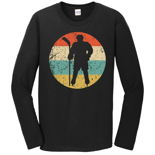 Hockey Player Silhouette Retro Sports Long Sleeve T-Shirt