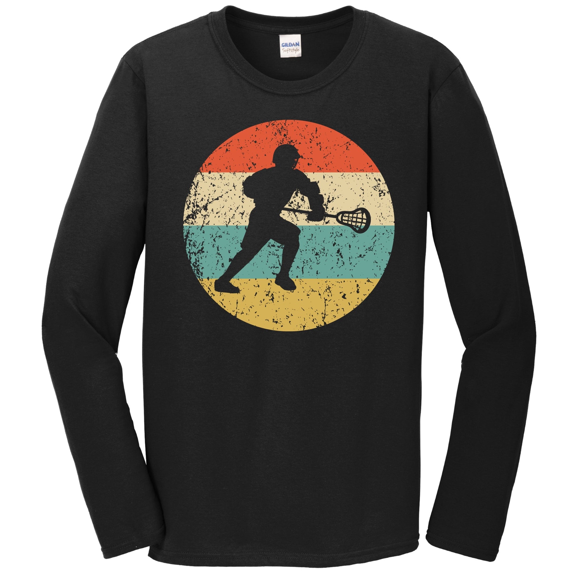 Lacrosse Player Silhouette Retro Sports Long Sleeve T-Shirt