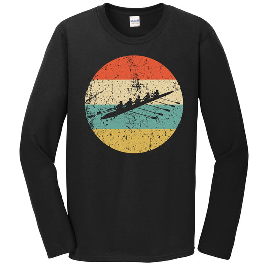 Crew Boat Rowing Silhouette Retro Sports Long Sleeve T-Shirt