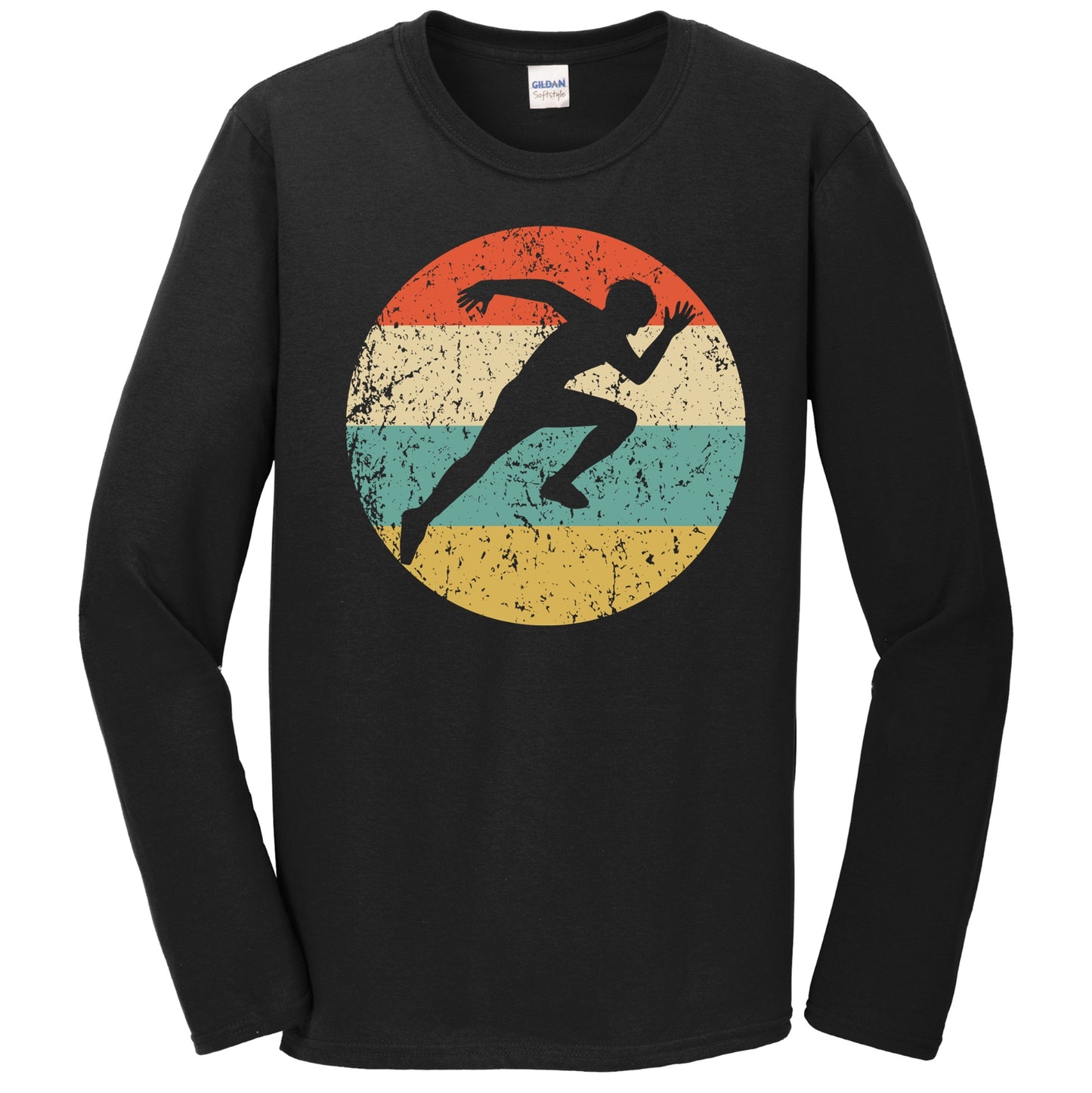 Sprinter Running Track and Field Silhouette Retro Sports Long Sleeve T-Shirt