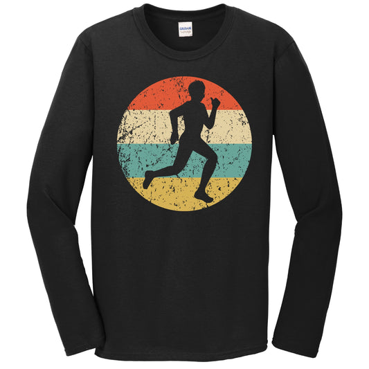Runner Cross Country Marathon Silhouette Retro Sports Long Sleeve T-Shirt