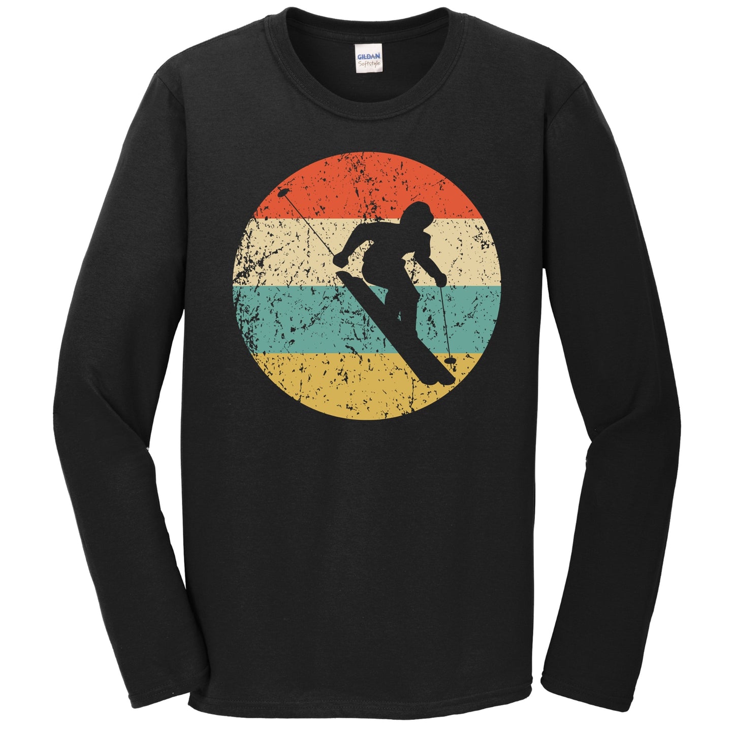 Downhill Skier Skiing Silhouette Retro Winter Sports Long Sleeve T-Shirt