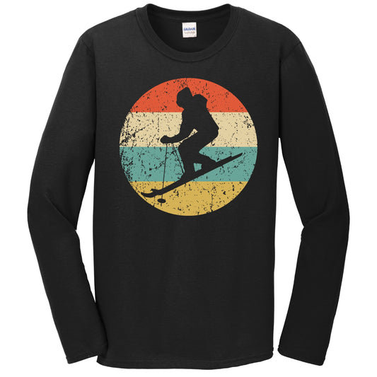 Downhill Skier Skiing Silhouette Retro Winter Sports Long Sleeve T-Shirt