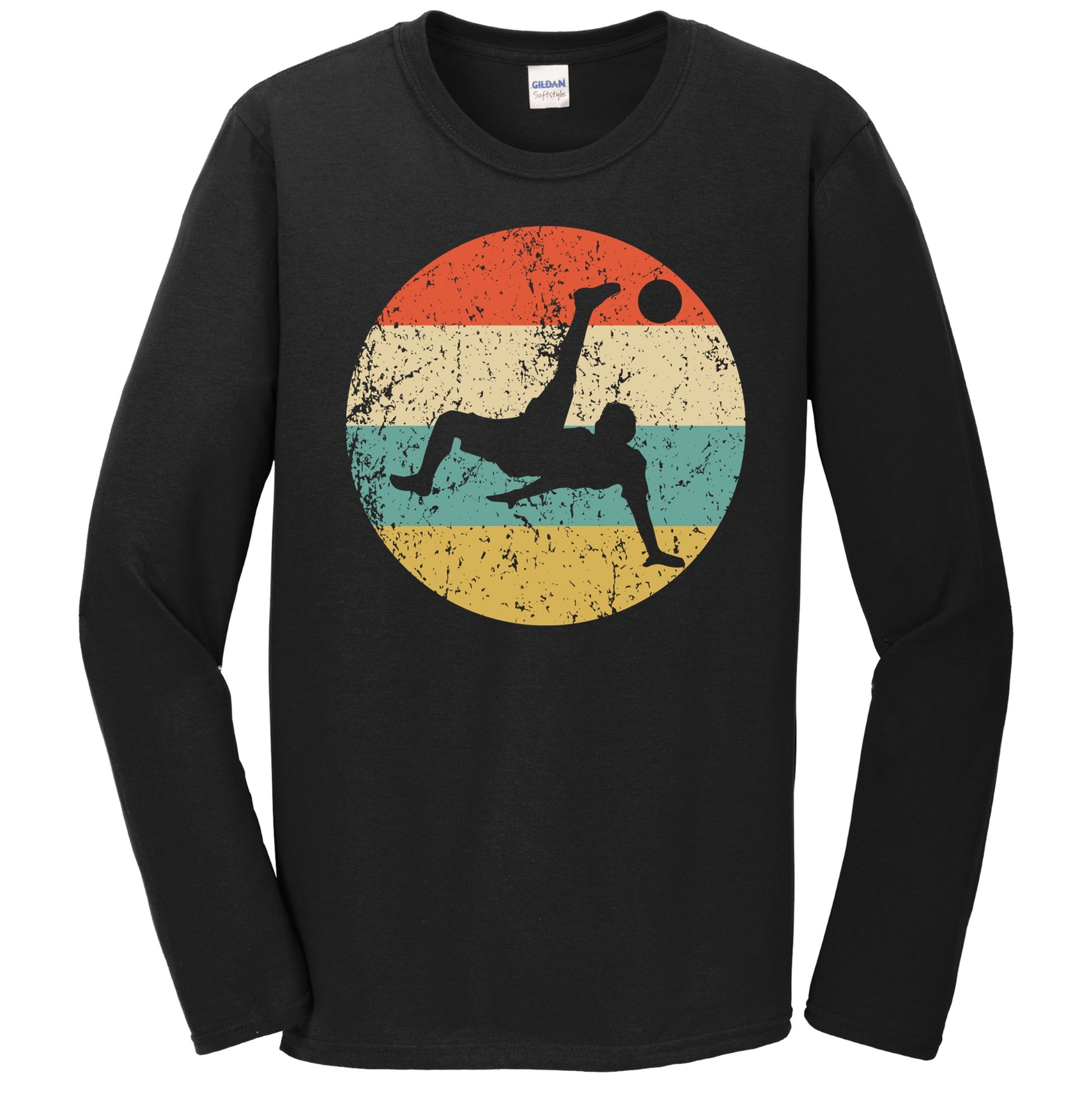 Soccer Player Bicycle Kick Silhouette Retro Sports Long Sleeve T-Shirt