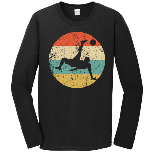 Soccer Player Bicycle Kick Silhouette Retro Sports Long Sleeve T-Shirt
