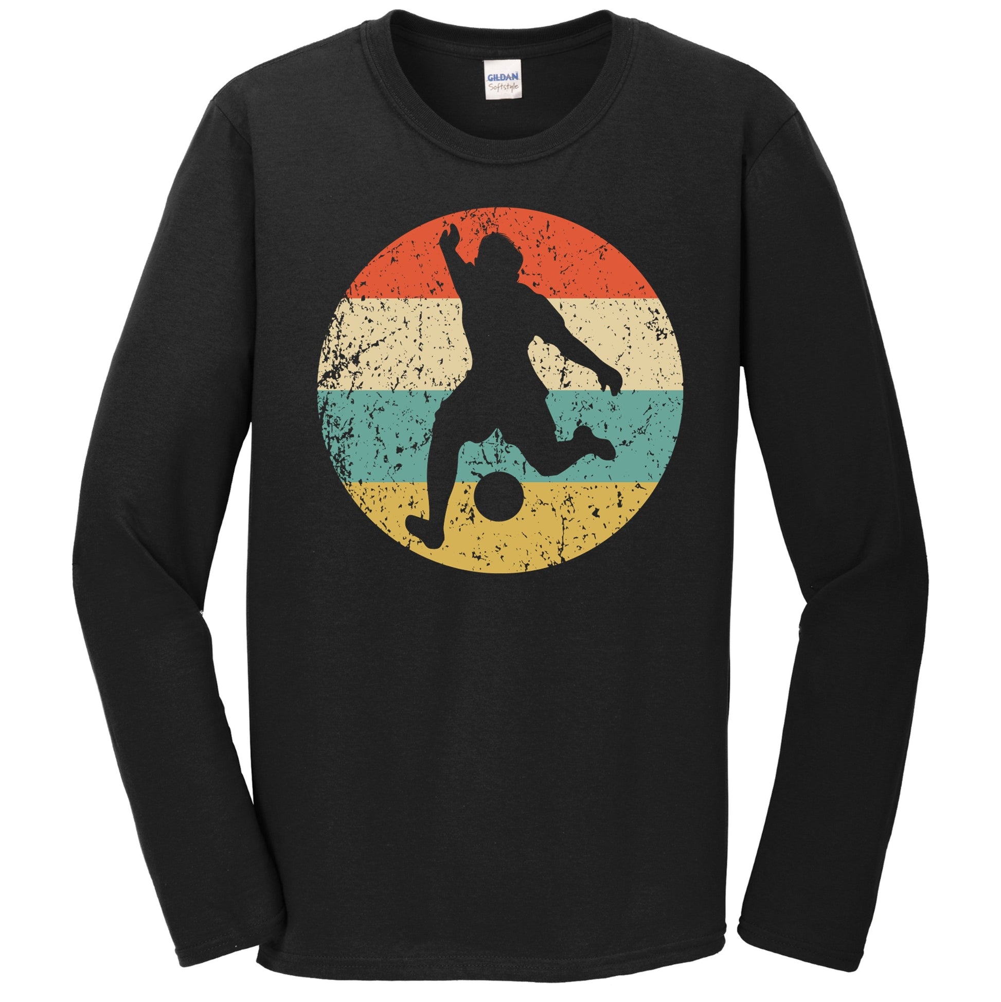 Soccer Player Kick Silhouette Retro Sports Long Sleeve T-Shirt