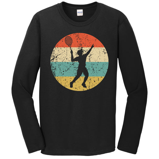 Tennis Player Serve Silhouette Retro Sports Long Sleeve T-Shirt
