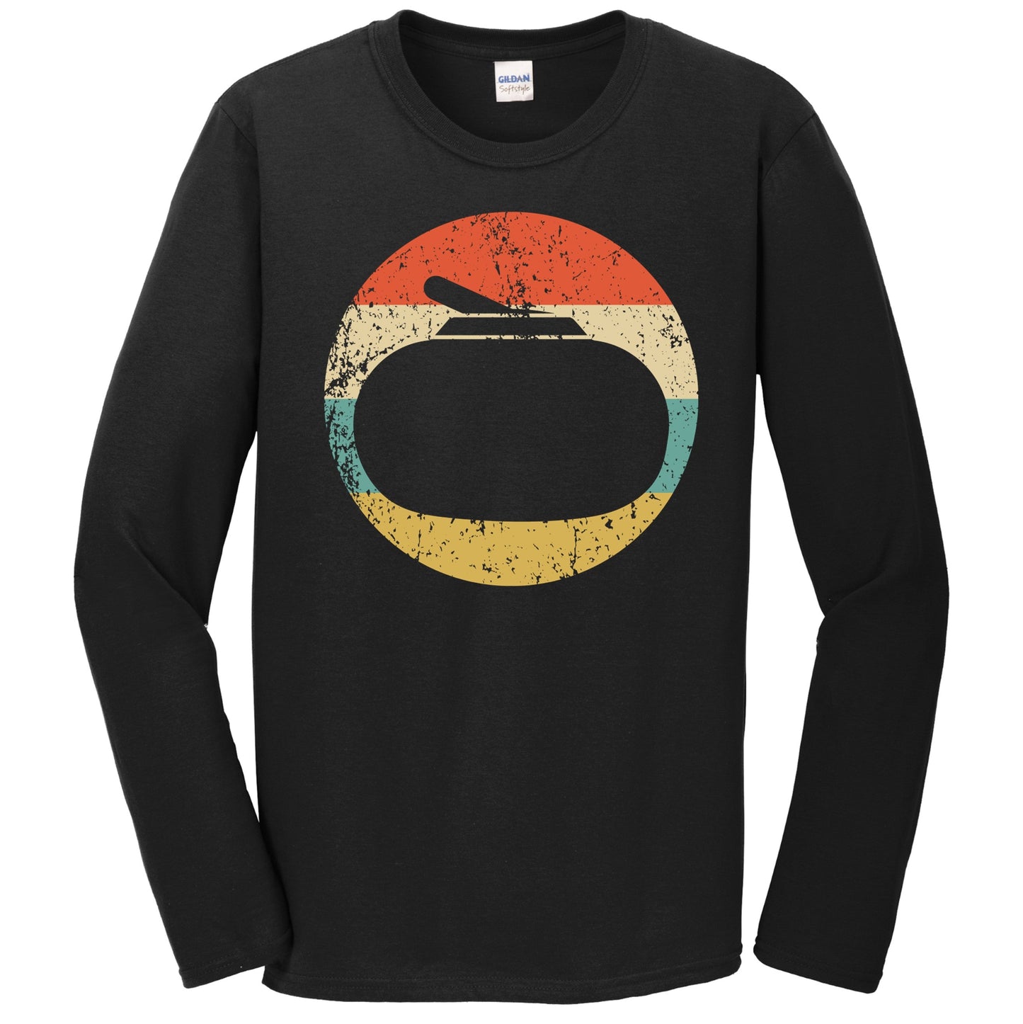 Curling Stone Silhouette Retro Winter Sports Long Sleeve T-Shirt