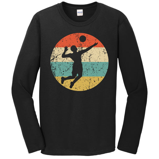Volleyball Player Serve Silhouette Retro Sports Long Sleeve T-Shirt