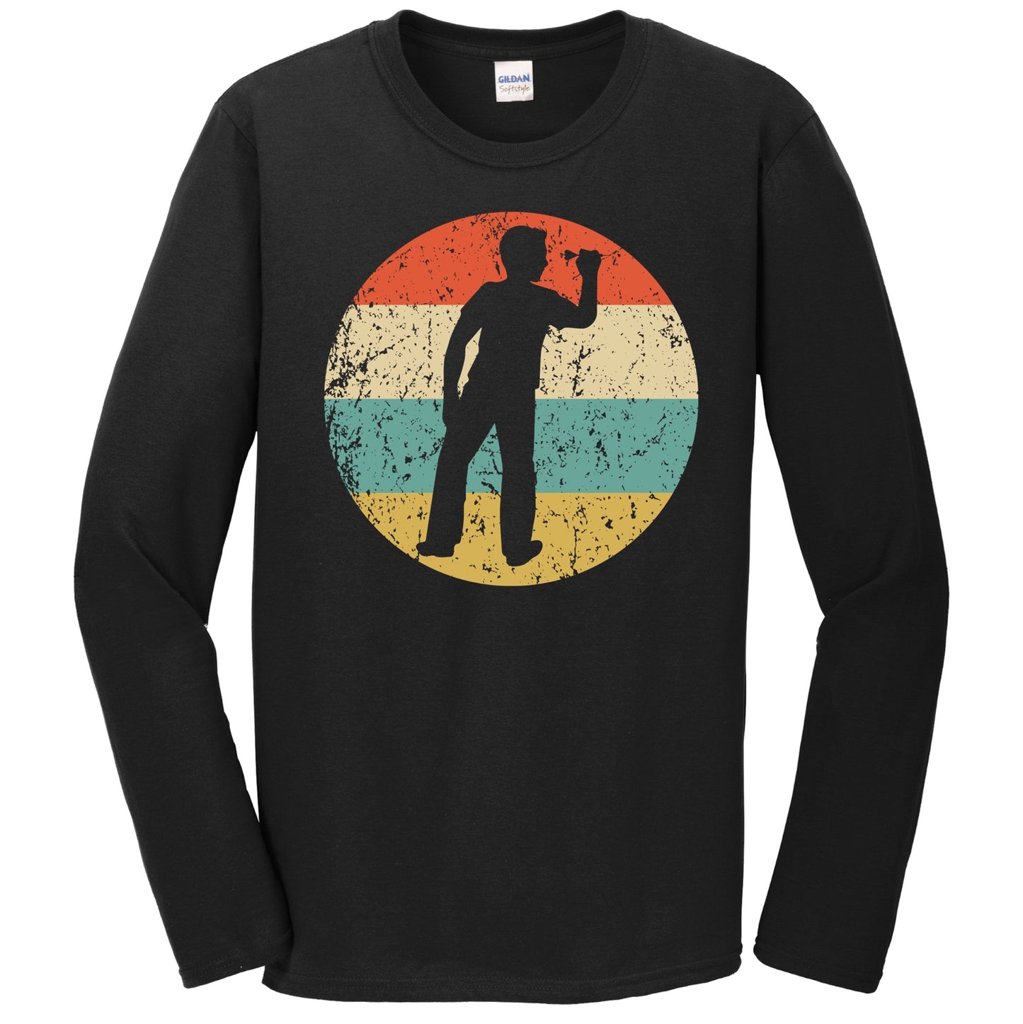 Darts Player Silhouette Retro Darts Long Sleeve T-Shirt