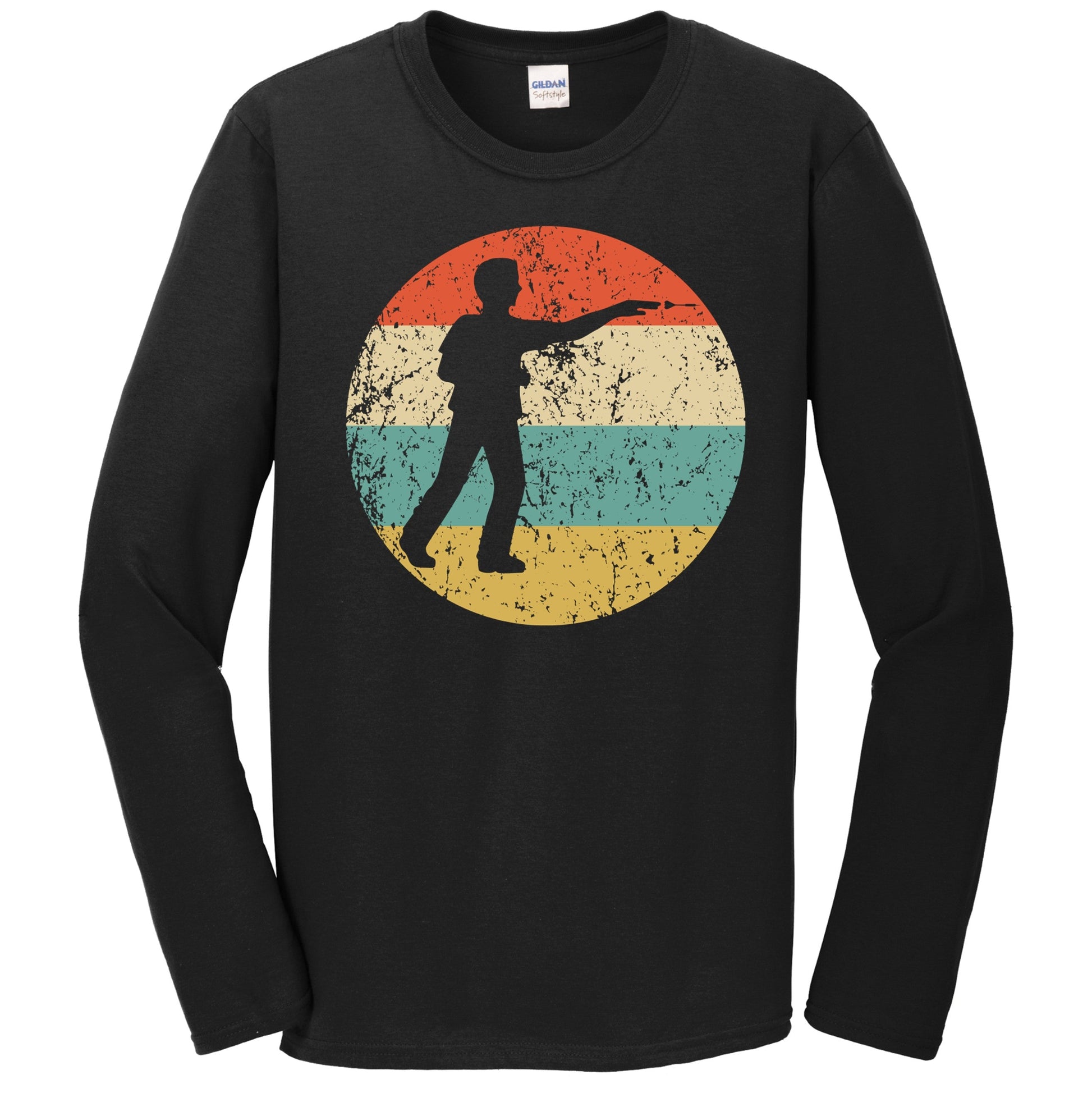 Darts Player Silhouette Retro Darts Long Sleeve T-Shirt