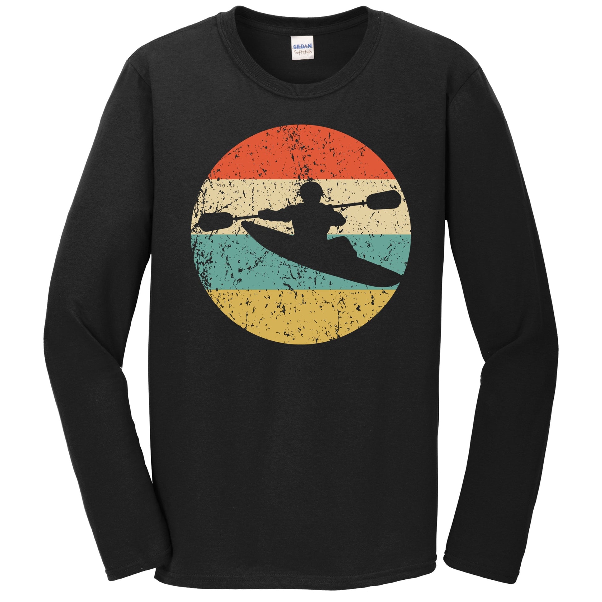 Kayaking Kayaker Silhouette Retro Kayak Long Sleeve T-Shirt
