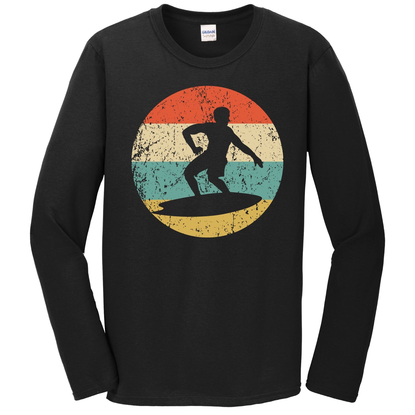 Surfing Silhouette Retro Surfer Long Sleeve T-Shirt
