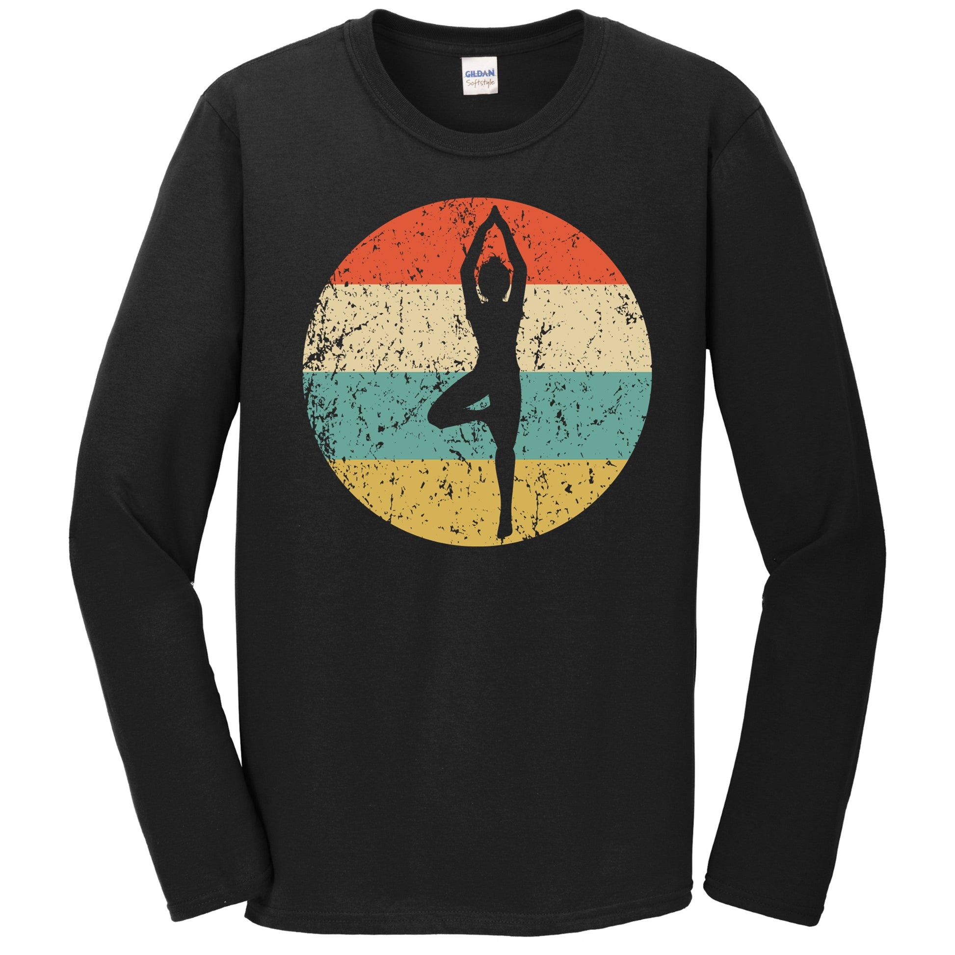 Yoga Pose Silhouette Retro Yoga Long Sleeve T-Shirt