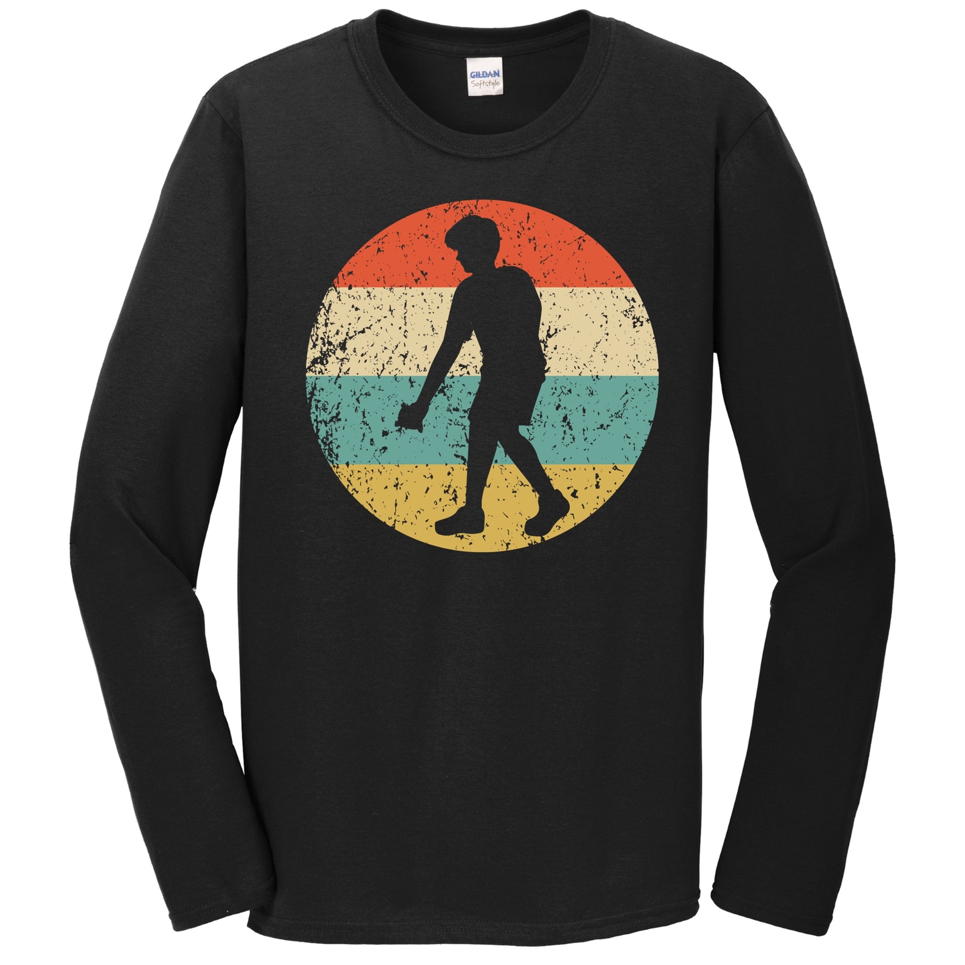 Cornhole Player Silhouette Retro Cornhole Tournament Long Sleeve T-Shirt