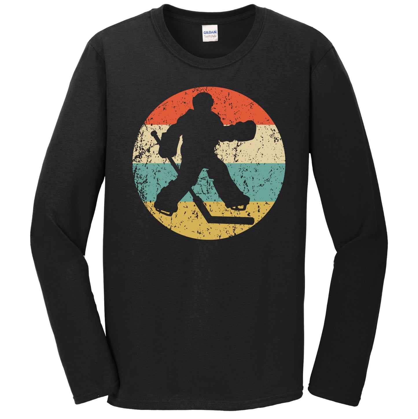 Hockey Goalie Hockey Player Silhouette Retro Sports Long Sleeve T-Shirt