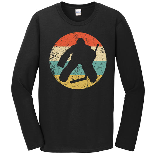 Hockey Goalie Silhouette Retro Hockey Long Sleeve T-Shirt