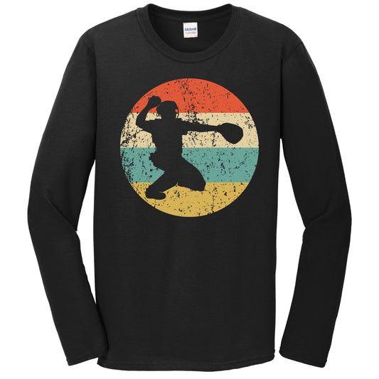 Baseball Player Catcher Silhouette Retro Sports Long Sleeve T-Shirt