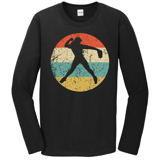 Softball Player Silhouette Retro Sports Long Sleeve T-Shirt