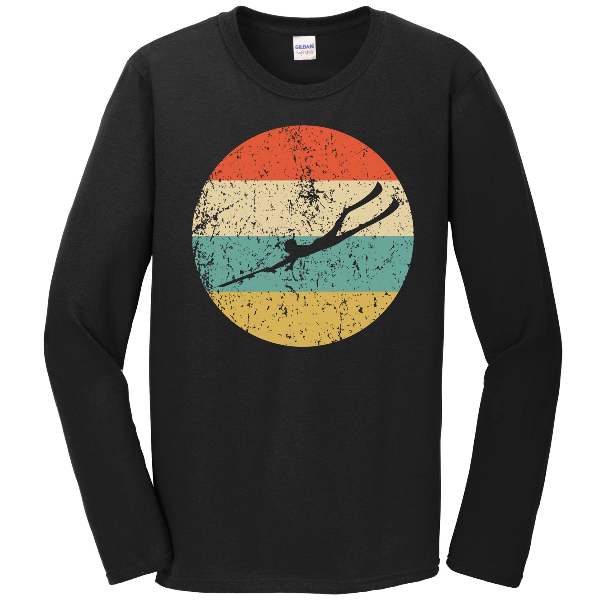 Spearfishing Silhouette Retro Spear Fisherman Long Sleeve T-Shirt