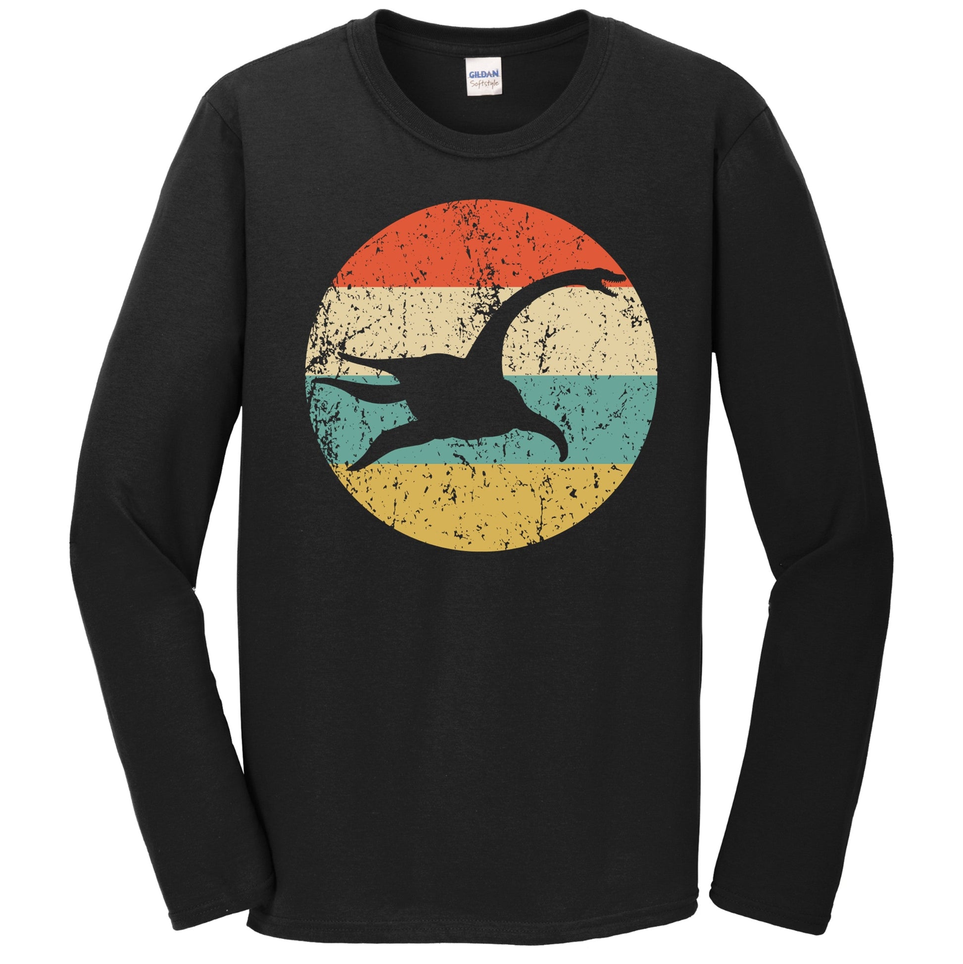 Plesiosaur Silhouette Retro Dinosaur Long Sleeve T-Shirt